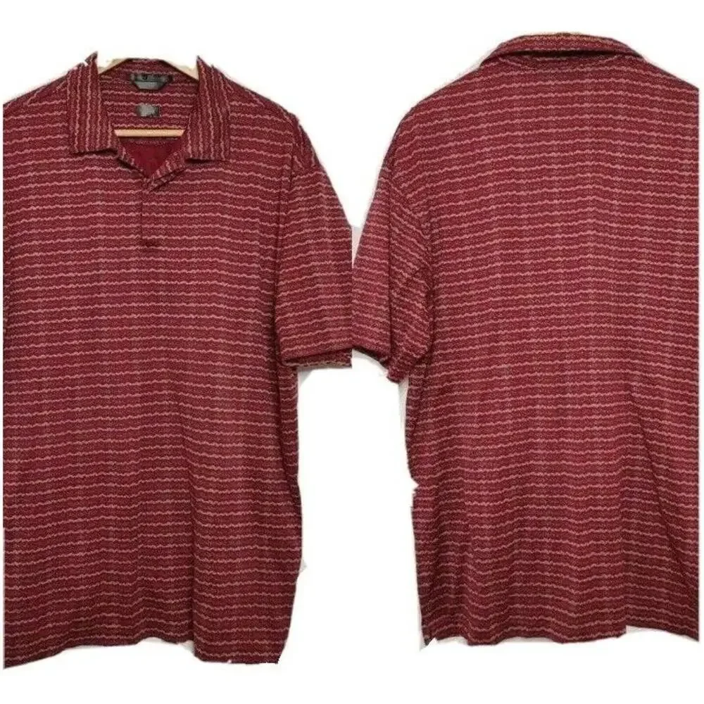 Nike Tiger Woods Golf Short Sleeve Polo Shirt Maroon Red Tan Floral XL Cotton 04